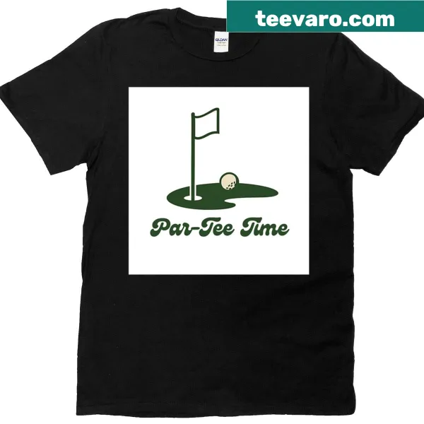 Oversized T-shirt with a whimsical golf-themed graphic and text.