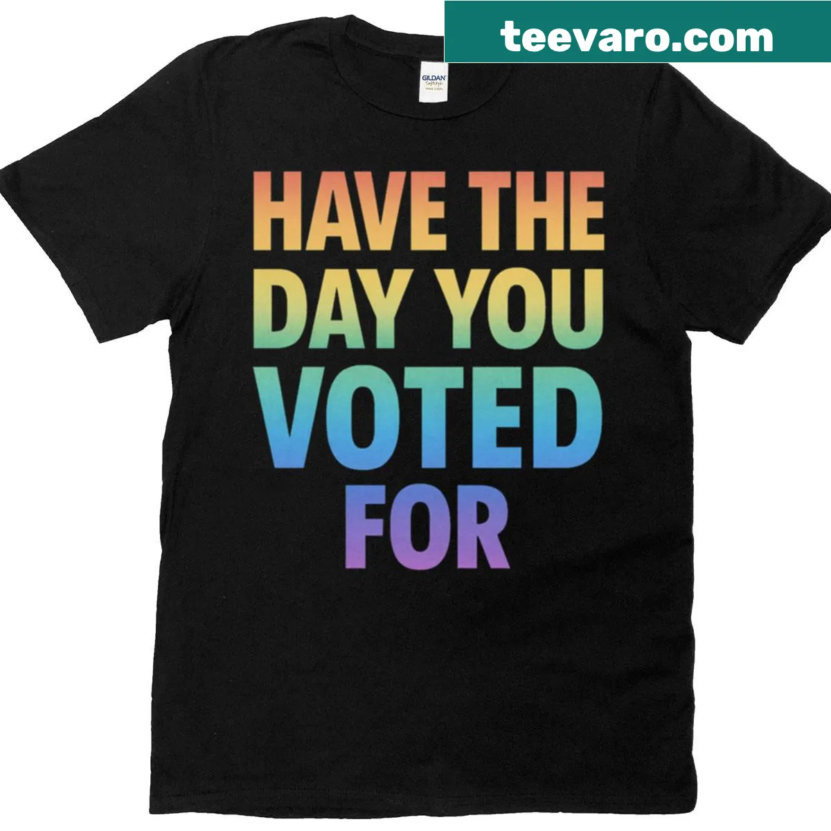 Gradient typography political statement t-shirt — on a men's t-shirt