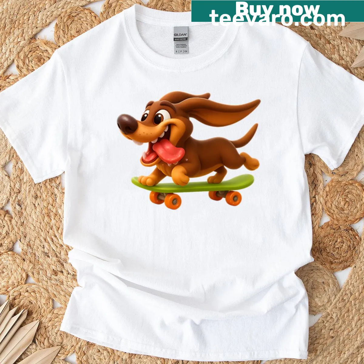 Oversized t-shirt with a cute illustration of a happy skater dog — on a men's t-shirt