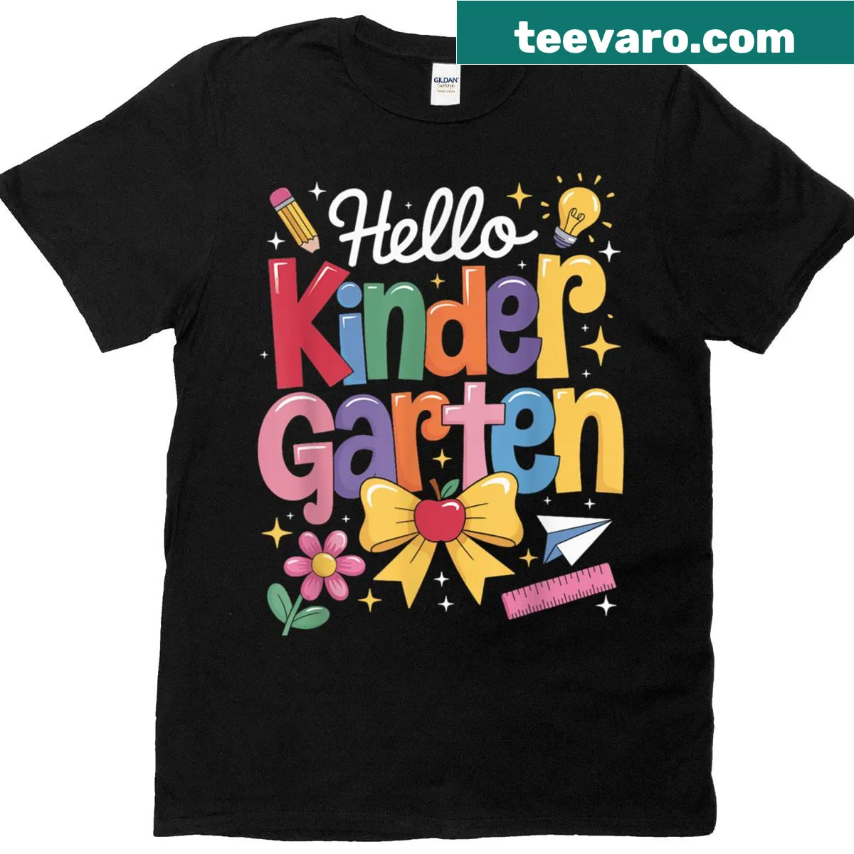 Teacher T-shirt with pencil graphic and Kindergarten Team text — on a men's t-shirt