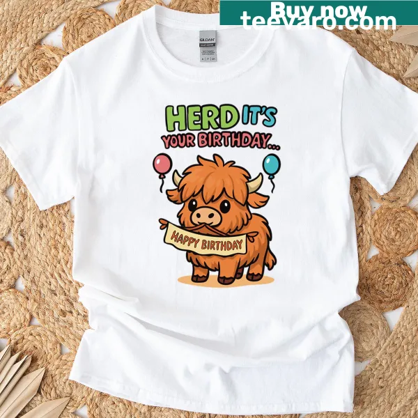 Oversized tee featuring a cute Highland cow with a birthday pun