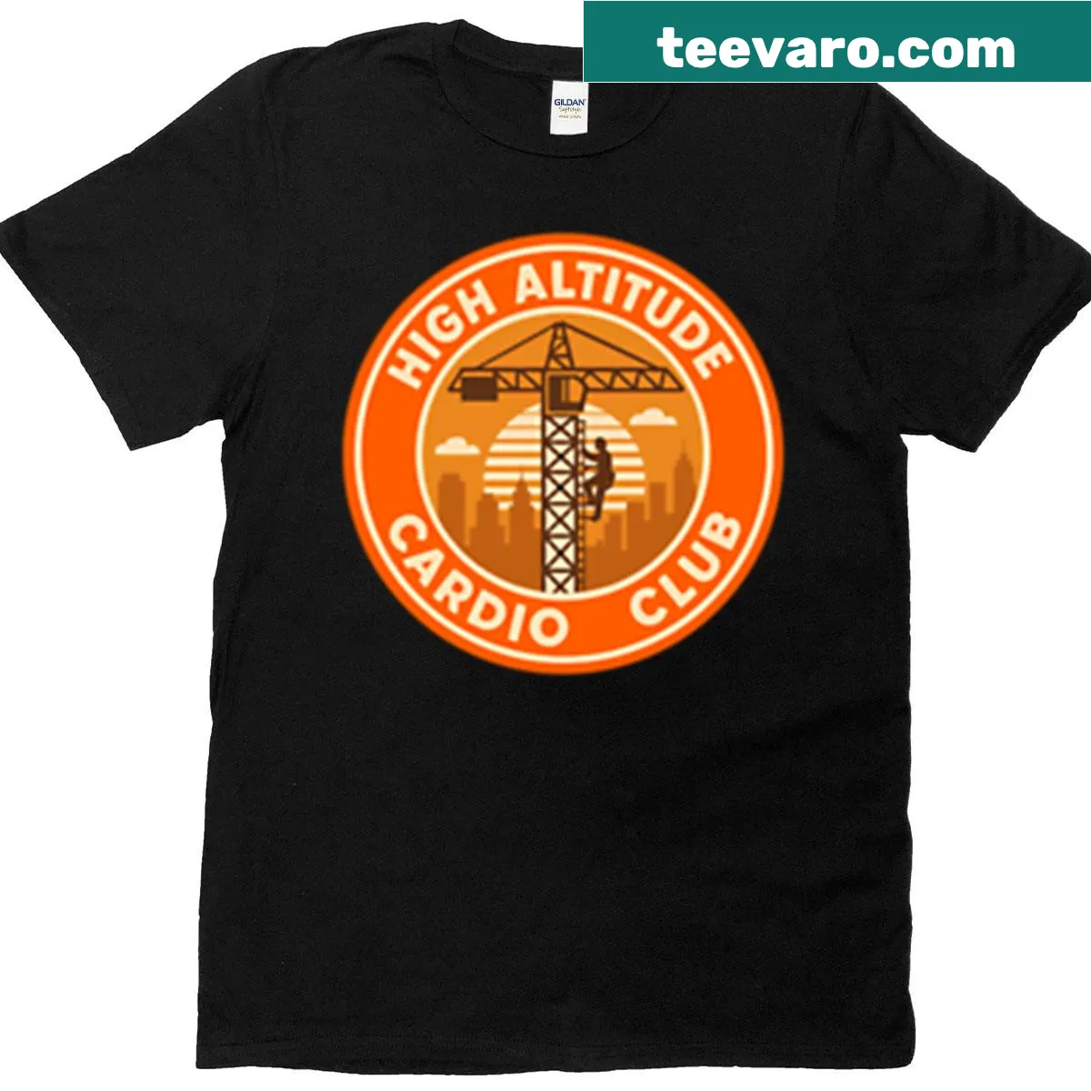 Fitness t-shirt with High Altitude Cardio Club and Crane Life design — on a men's t-shirt