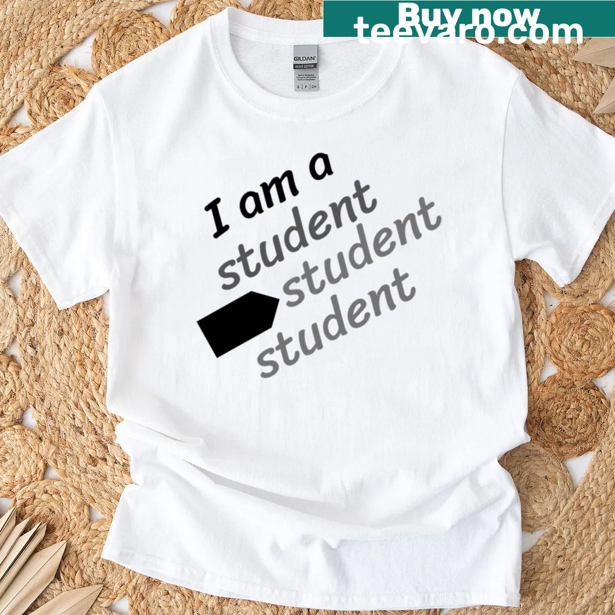 T-shirt with 'I Am A Student' text design — on a men's t-shirt