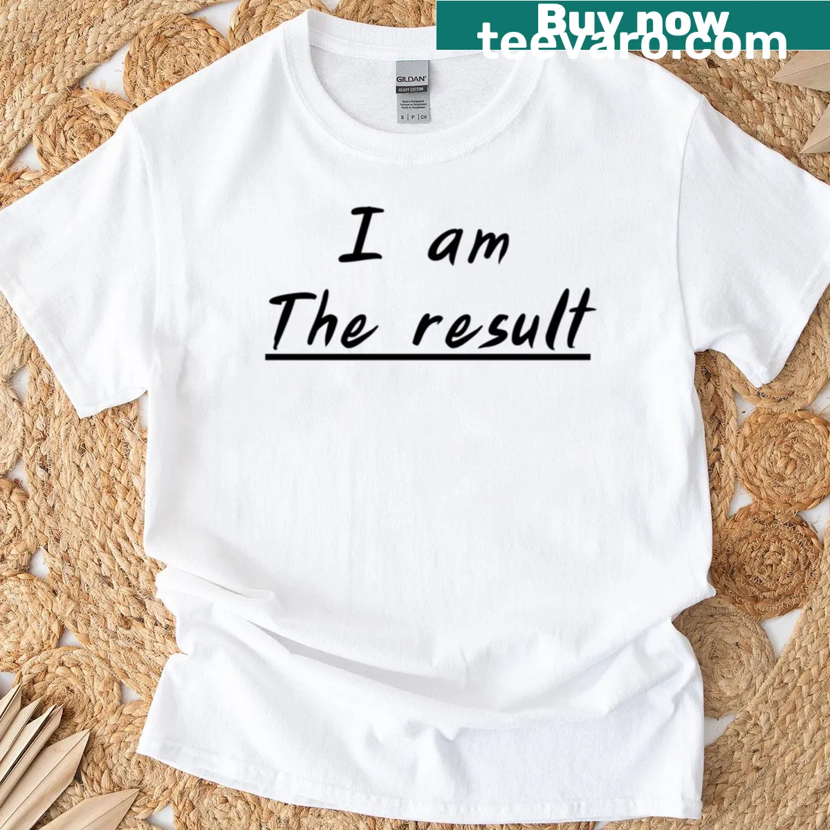 Text tee saying 'I Am The Result' in bold typography — on a men's t-shirt