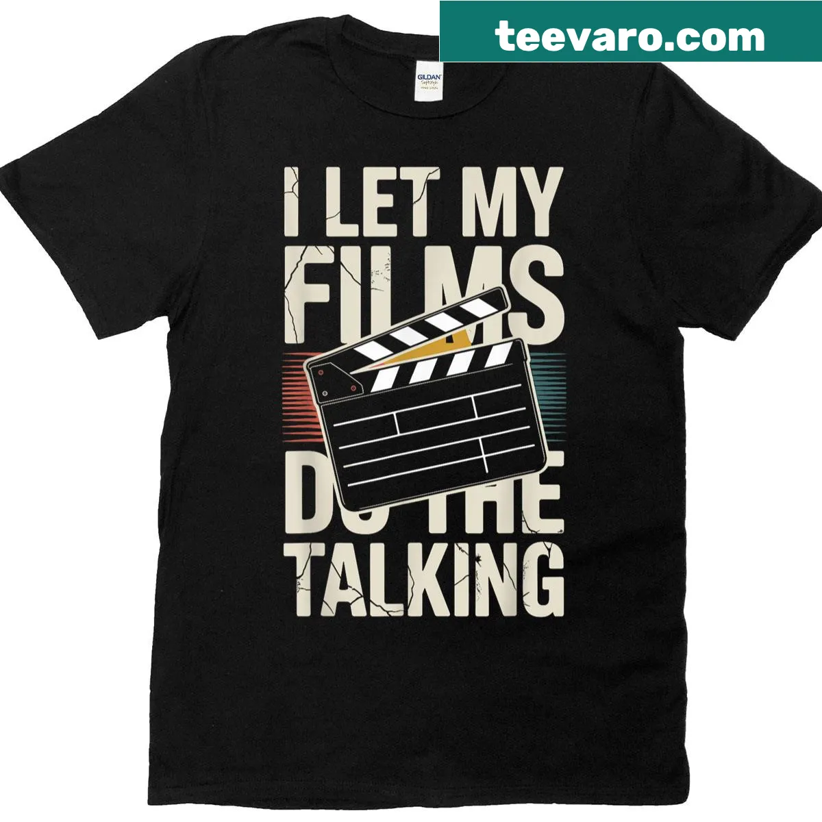 T-shirt for filmmakers with phrase about films doing the talking — on a men's t-shirt