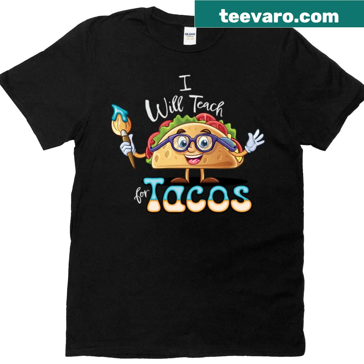 Oversized T-shirt for art teachers featuring a taco-themed graphic — on a men's t-shirt