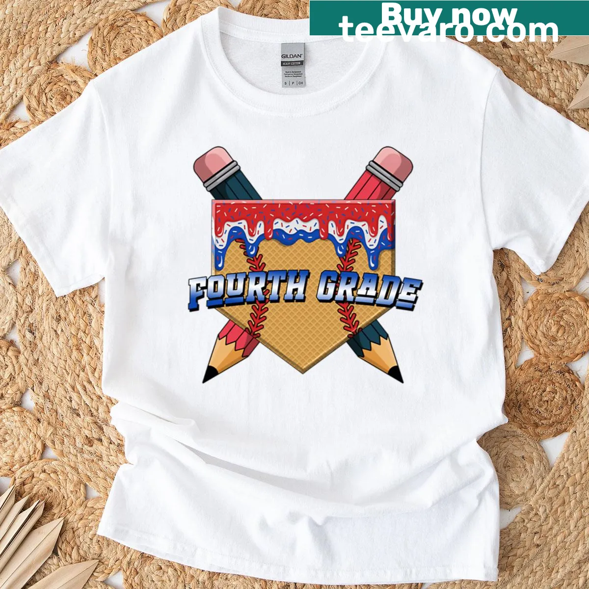 Illustration of an ice cream cone dripping on a t-shirt for kids — on a men's t-shirt