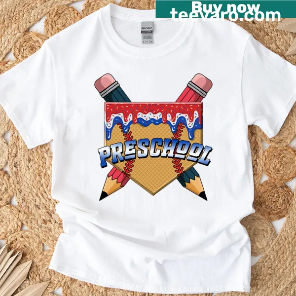 Preschool t-shirt with a red, white, and blue ice cream drip graphic
