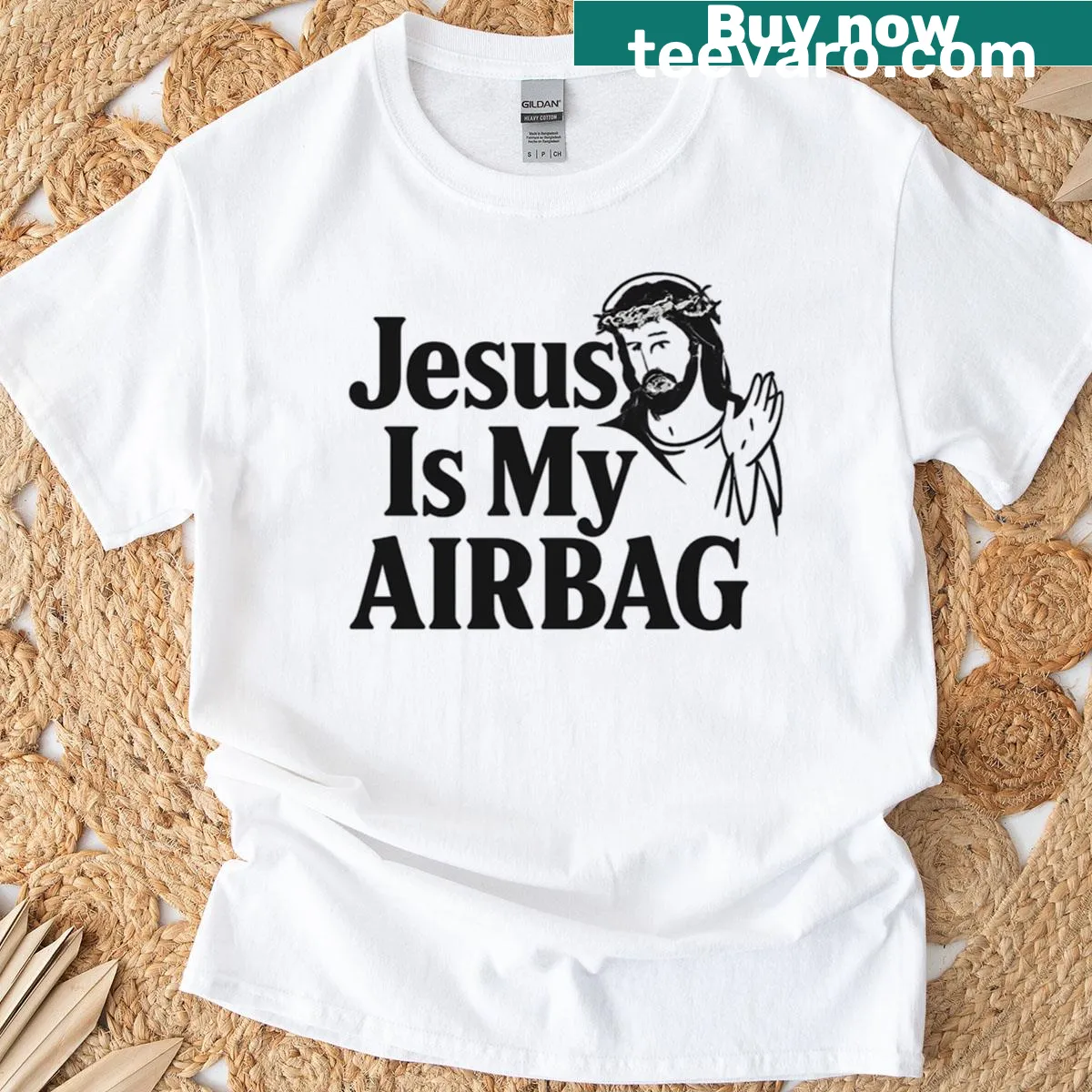 Funny Christian t-shirt with airbag design text. — on a men's t-shirt