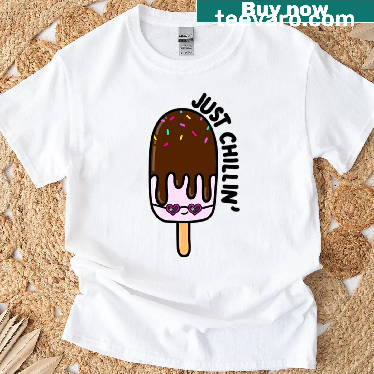 Illustrated ice lolly graphic on a playful T-shirt design — on a men's t-shirt