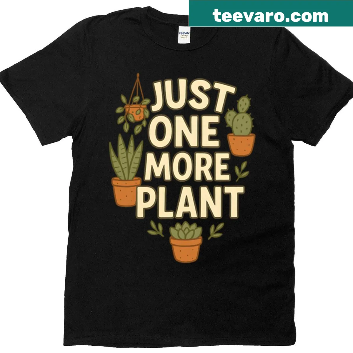Funny oversized t-shirt with 'Just one more plant' quote — on a men's t-shirt