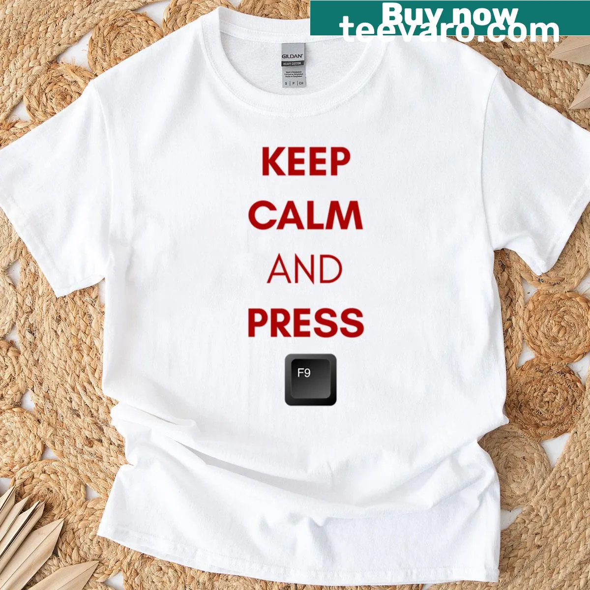 Humorous tech-themed T-shirt with F9 reference — on a men's t-shirt
