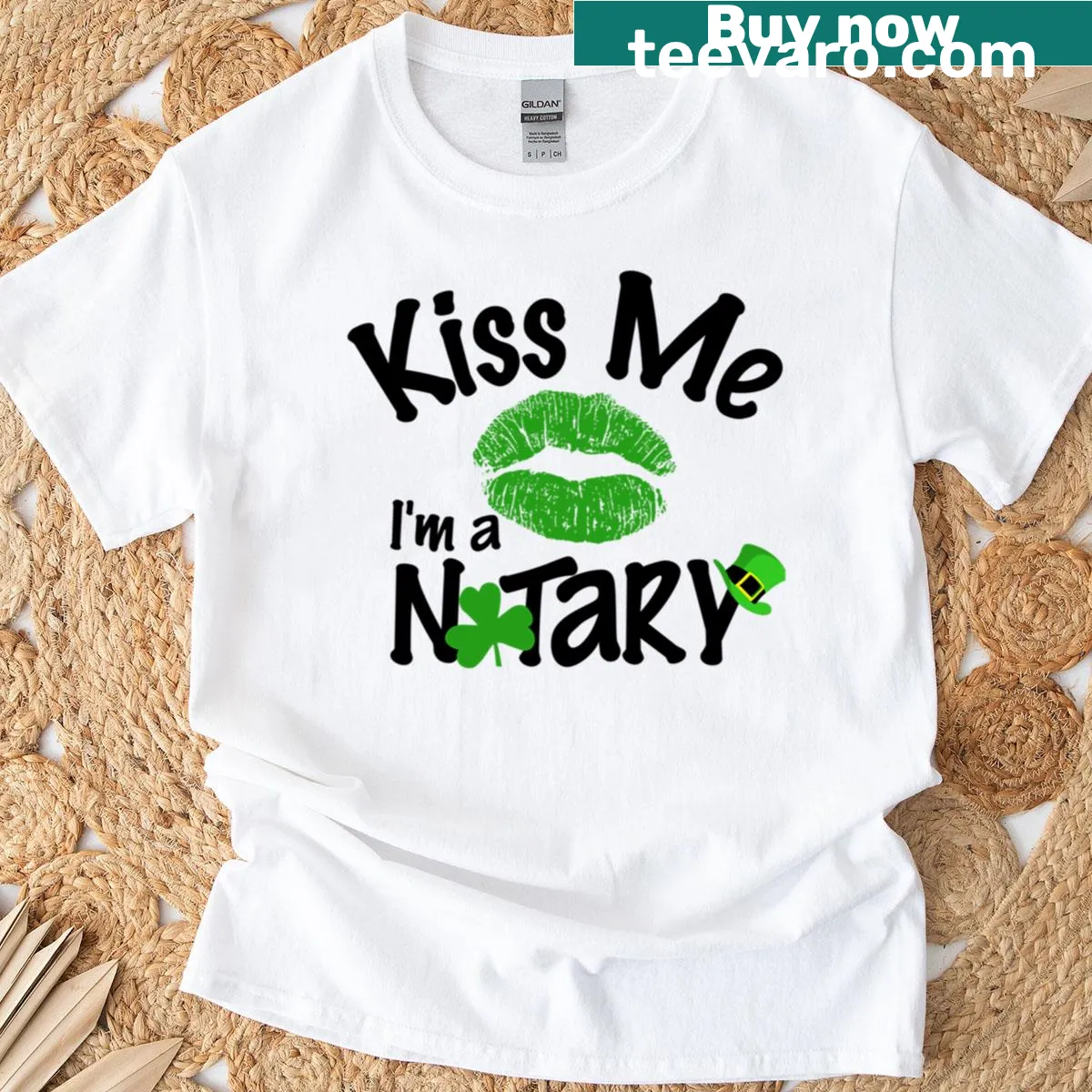 St. Patrick's Day T-shirt with green lips and humorous text design — on a men's t-shirt
