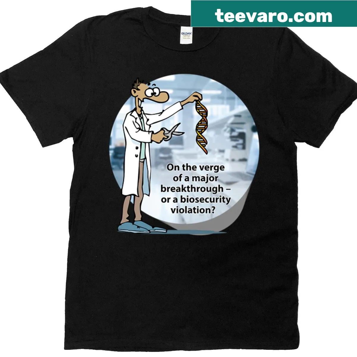 Cartoon design celebrating lab life and biology on kids' t-shirt — on a men's t-shirt