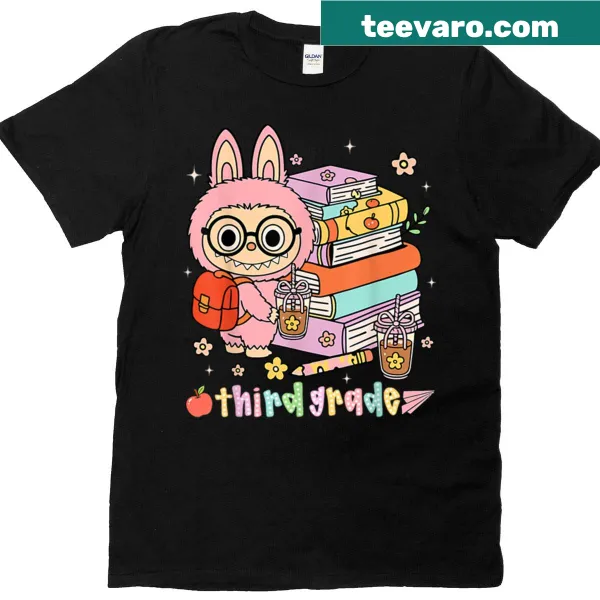 Illustrated Bubu character on a third grade teacher's back to school t-shirt
