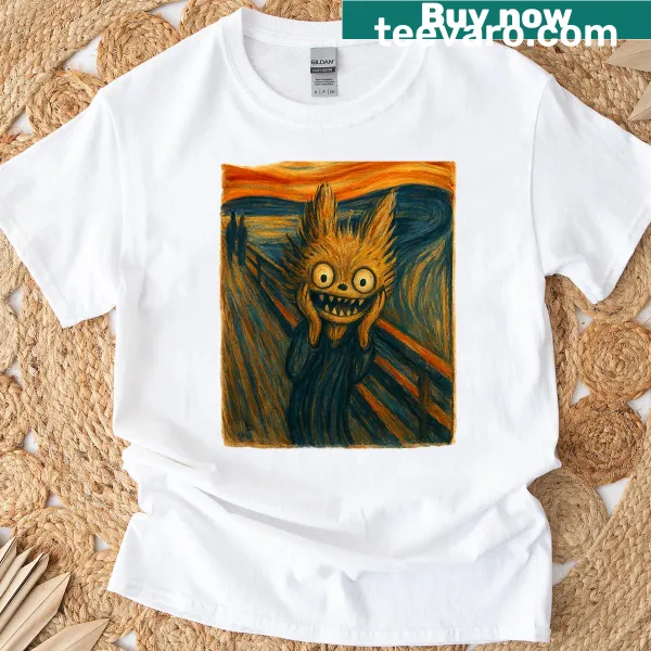 Cute plush monster Scream parody illustration on T-shirt
