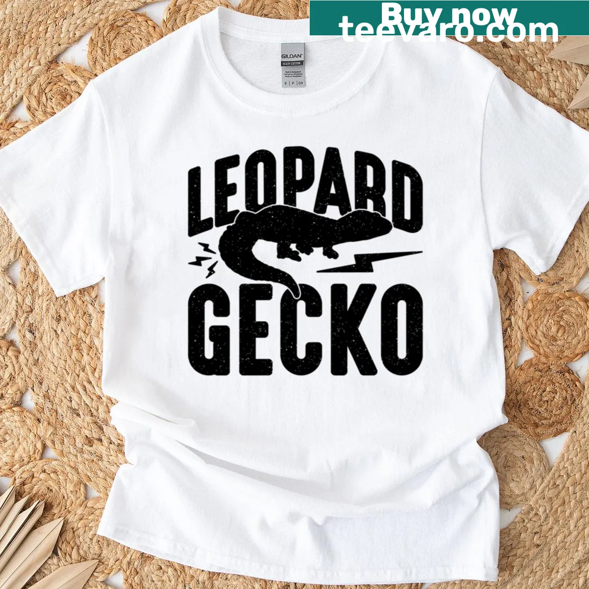Whimsical leopard gecko illustration on T-shirt — on a men's t-shirt