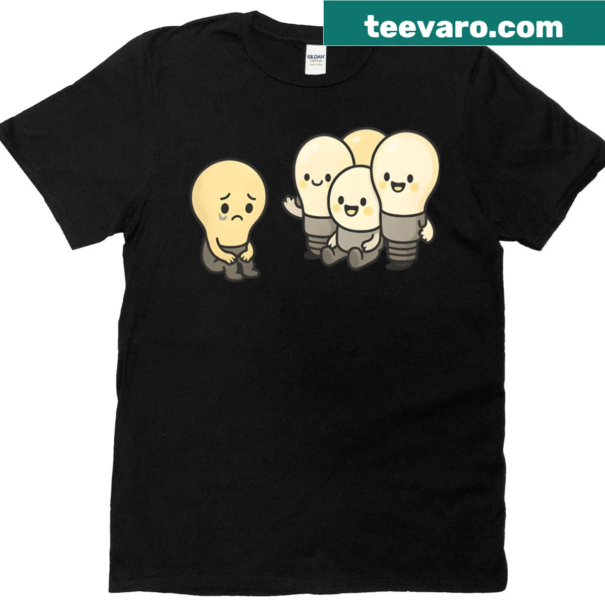 T-shirt with sarcastic lightbulb graphic — on a men's t-shirt