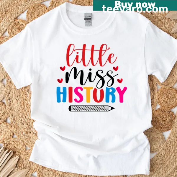 Charming 'Little Miss History' graphic on a kids' T-shirt