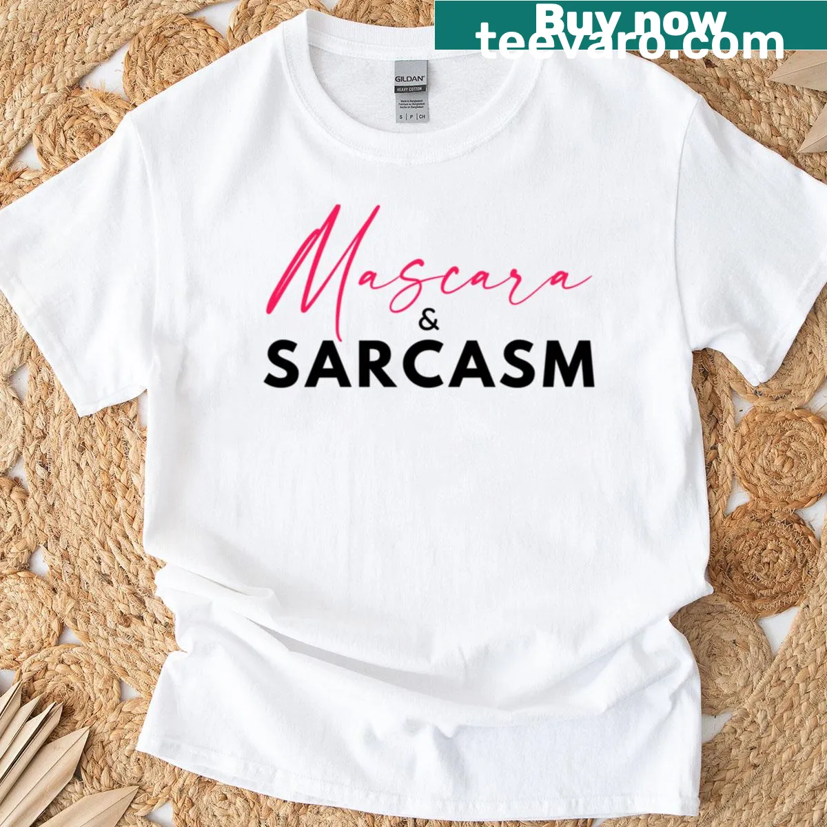Oversized T-shirt with the quote 'Mascara Sarcasm Hot Girl Energy' in bold typography — on a men's t-shirt