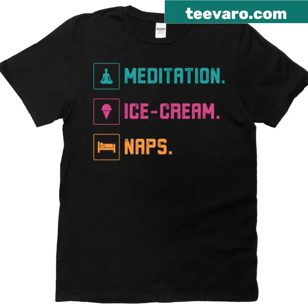 Meditation ice cream naps t-shirt with playful illustrations