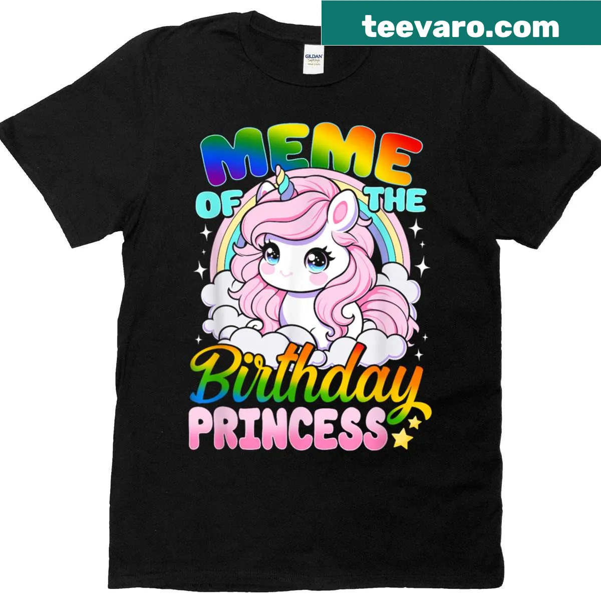 Family T-shirt with unicorn birthday princess design — on a men's t-shirt