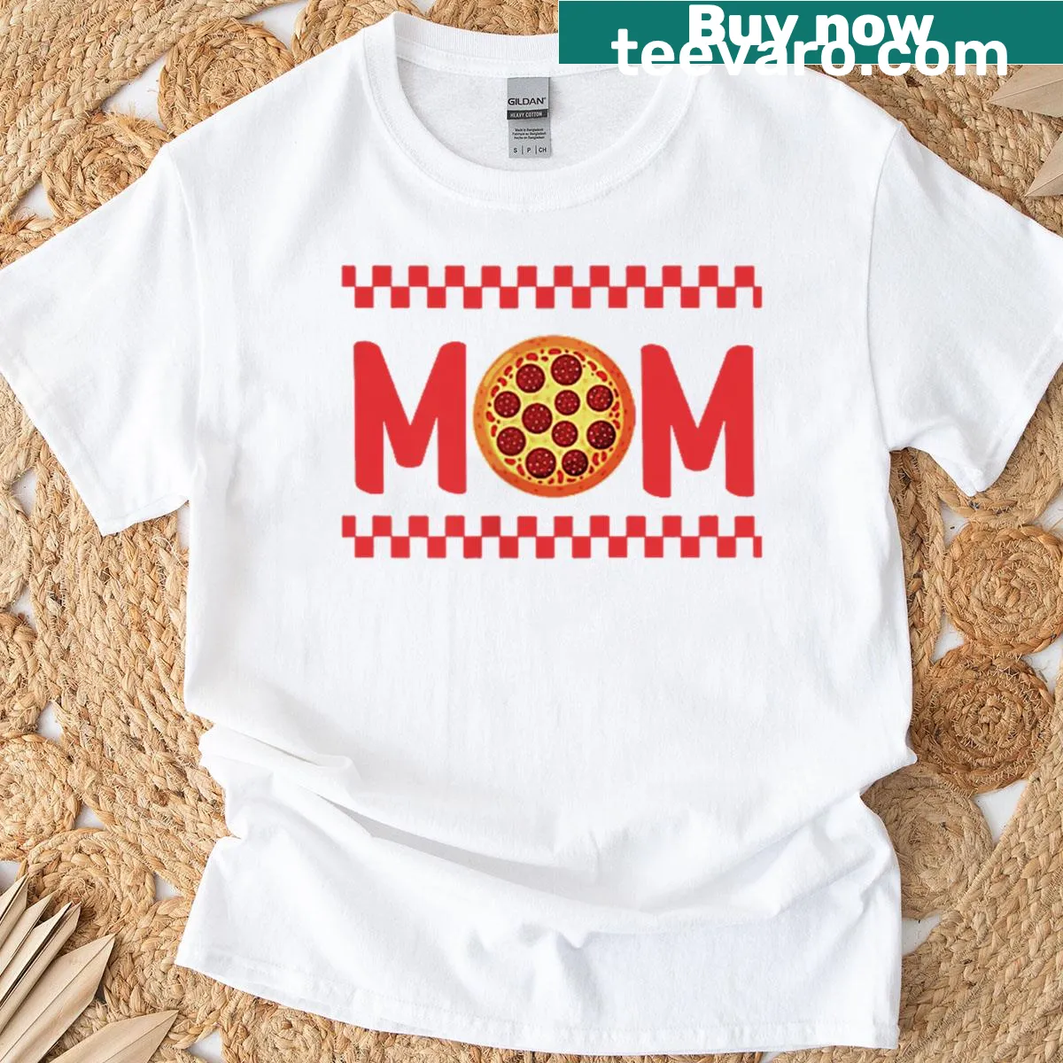Illustrated birthday pizza design for mom's matching family t-shirt. — on a men's t-shirt