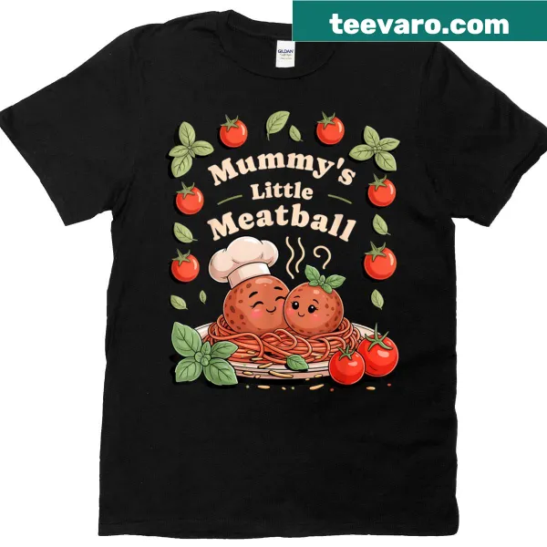 Funny baby pun t-shirt with 'Mommy's Little Meatball' text