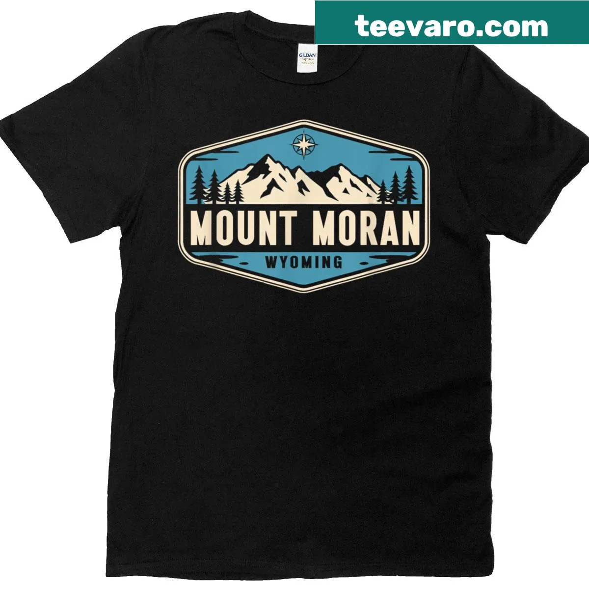 Graphic T-shirt featuring Mount Moran in Wyoming — on a men's t-shirt