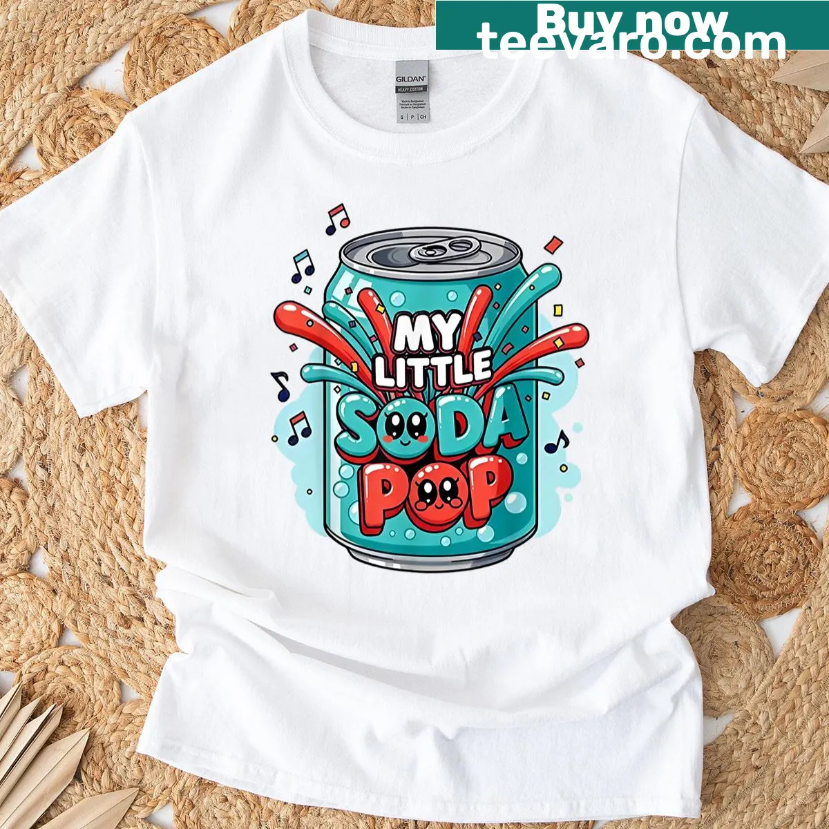 Cute K-pop themed T-shirt for kids with soda pop graphic — on a men's t-shirt