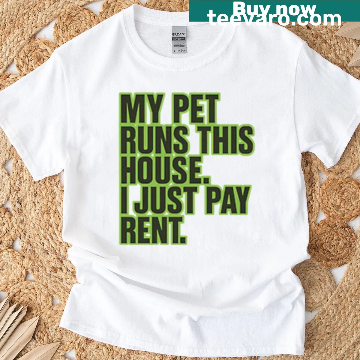 Funny t-shirt for pet owners with 'My Pet Runs This House' text. — on a men's t-shirt