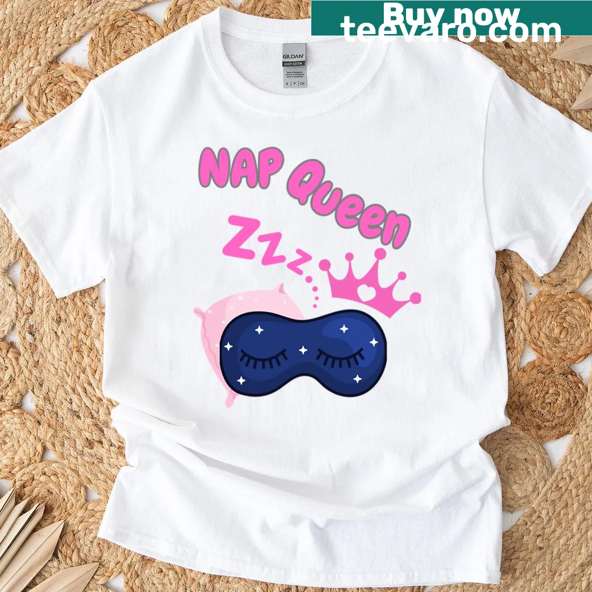 Comfortable T-shirt with 'Nap Queen' text for women — on a men's t-shirt