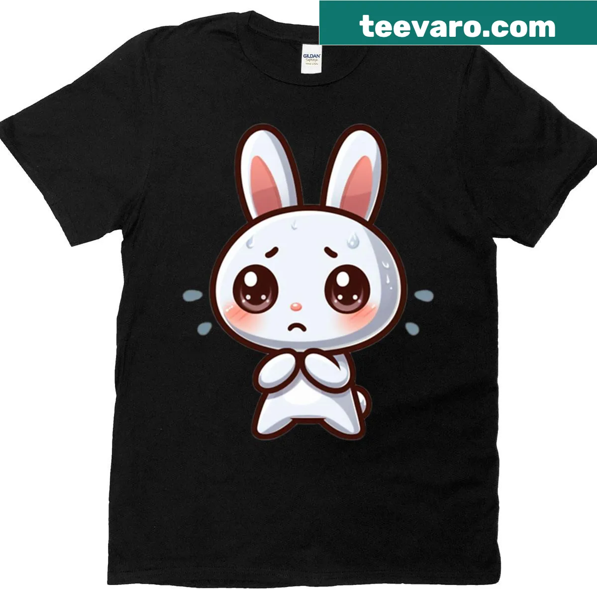 Illustration of a nervous cartoon bunny on a t-shirt — on a men's t-shirt