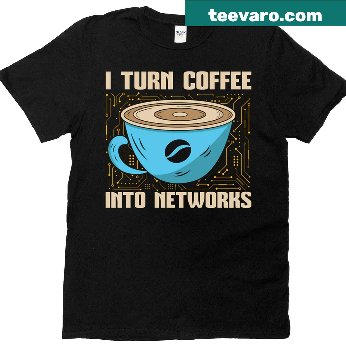 Oversized T-shirt stating 'I Turn Coffee Into Code' for programmers — on a men's t-shirt