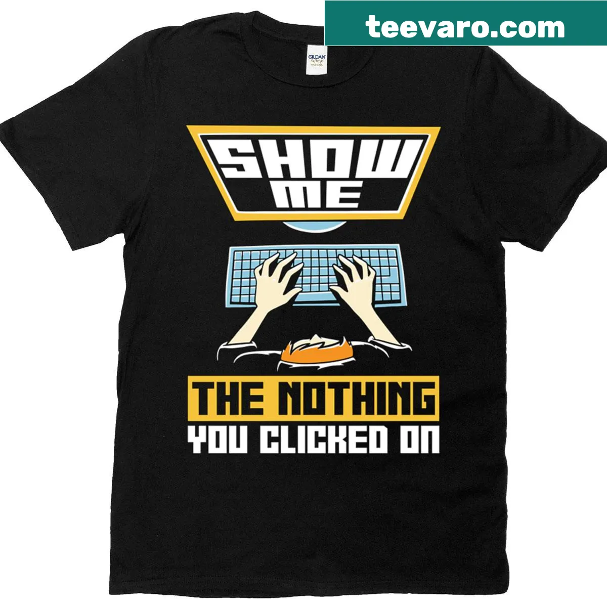 Oversized T-shirt with humorous cybersecurity graphic — on a men's t-shirt