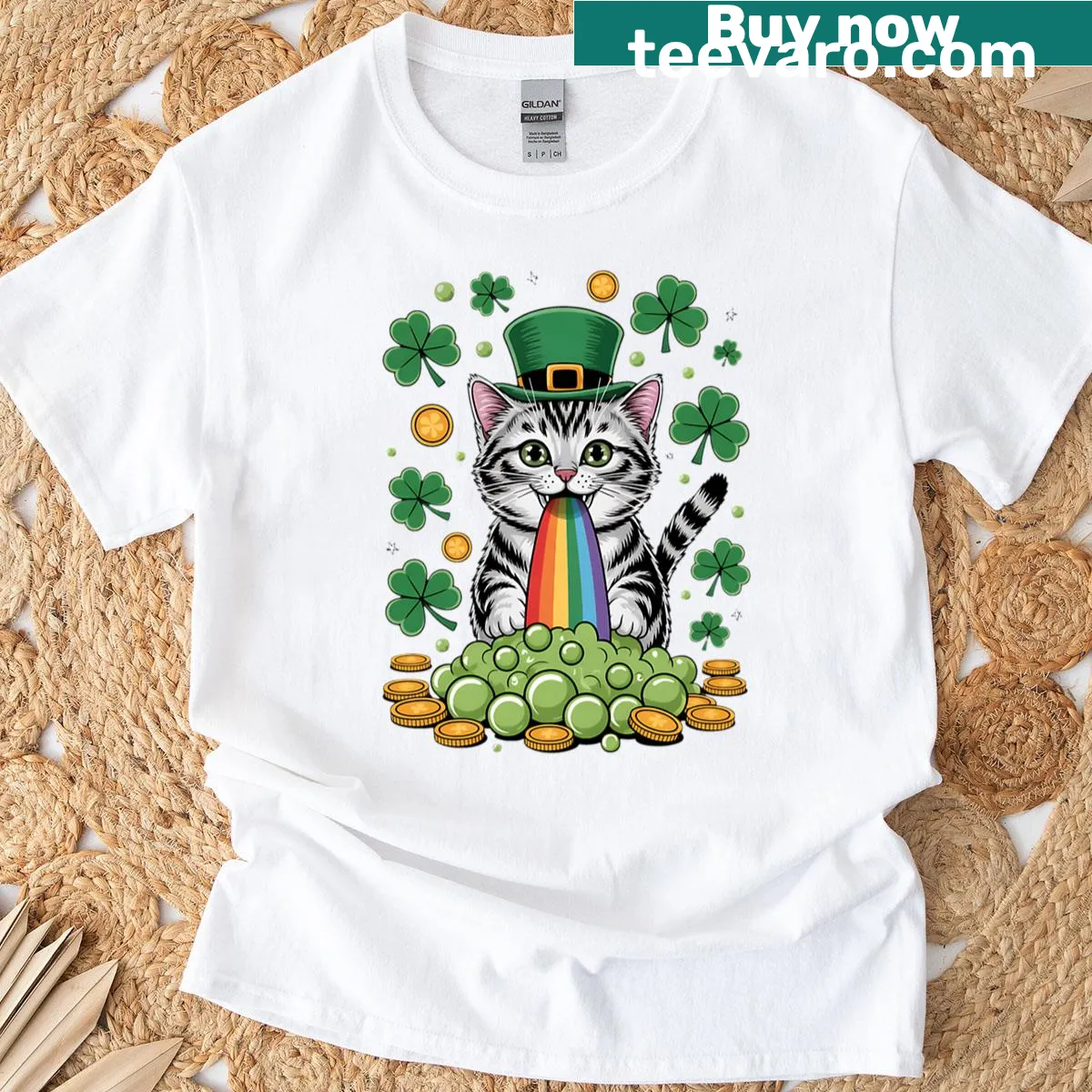 Funny St. Patrick's Day shirt featuring a ginger cat and humorous text — on a men's t-shirt