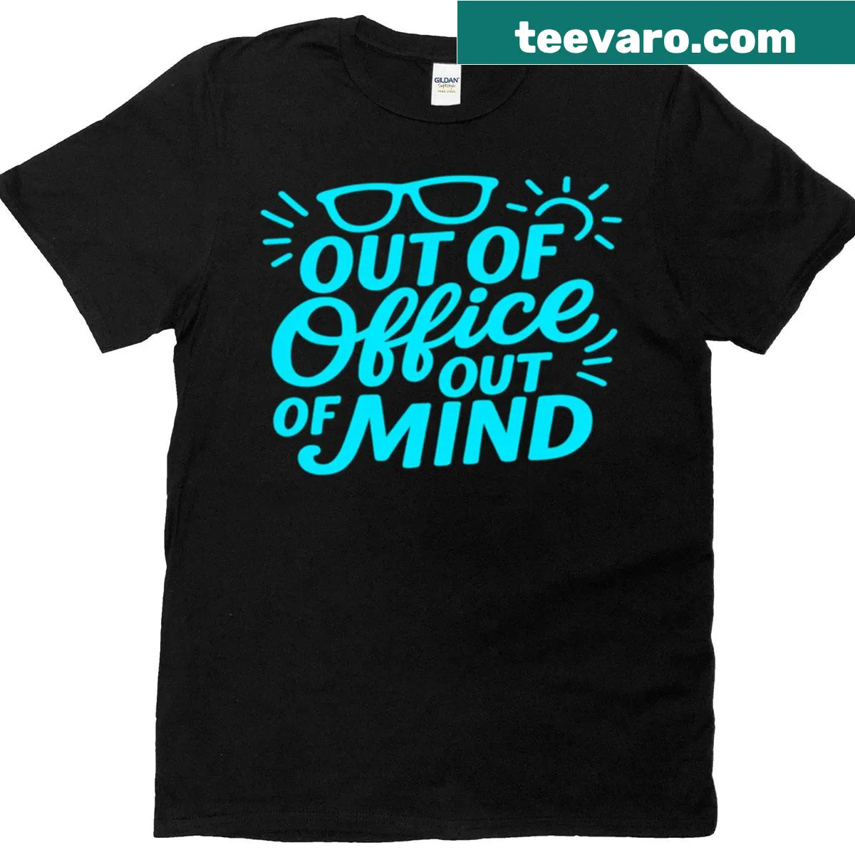T-shirt with text Out Of Office Out Of Mind for vacation vibes — on a men's t-shirt