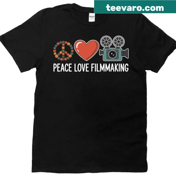 T-shirt with 'Peace Love Filmmaking' text design celebrating cinema