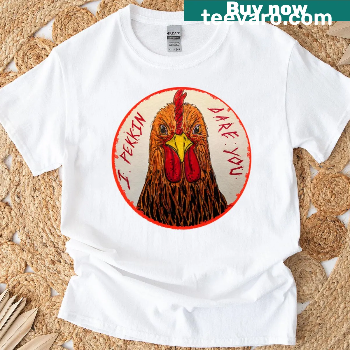 Oversized t-shirt with 'Pekkin Dare U' text design — on a men's t-shirt