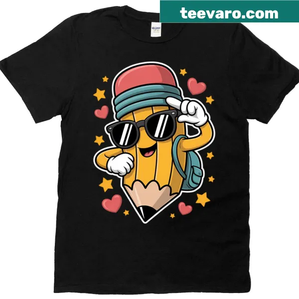 Funny T-shirt with a dancing cartoon pencil for students