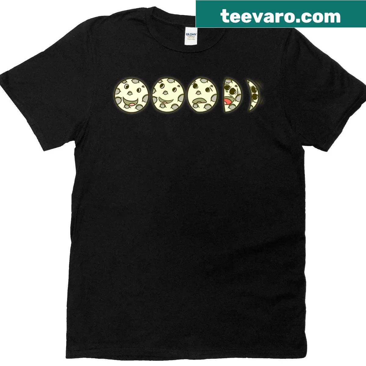 Kawaii oversized t-shirt featuring phases of the moon — on a men's t-shirt