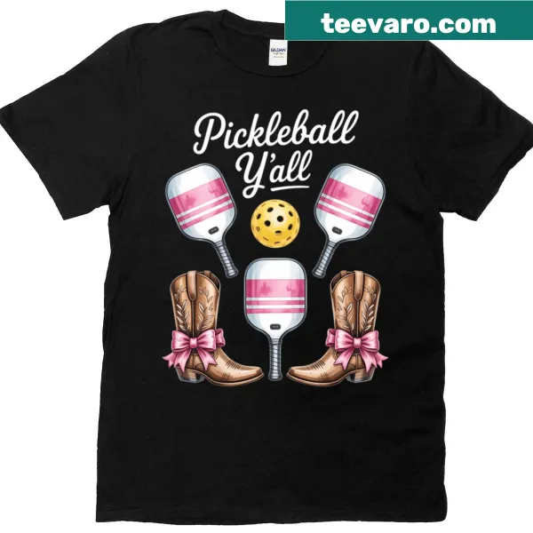 Funny T-shirt with a cowgirl holding a pickleball paddle