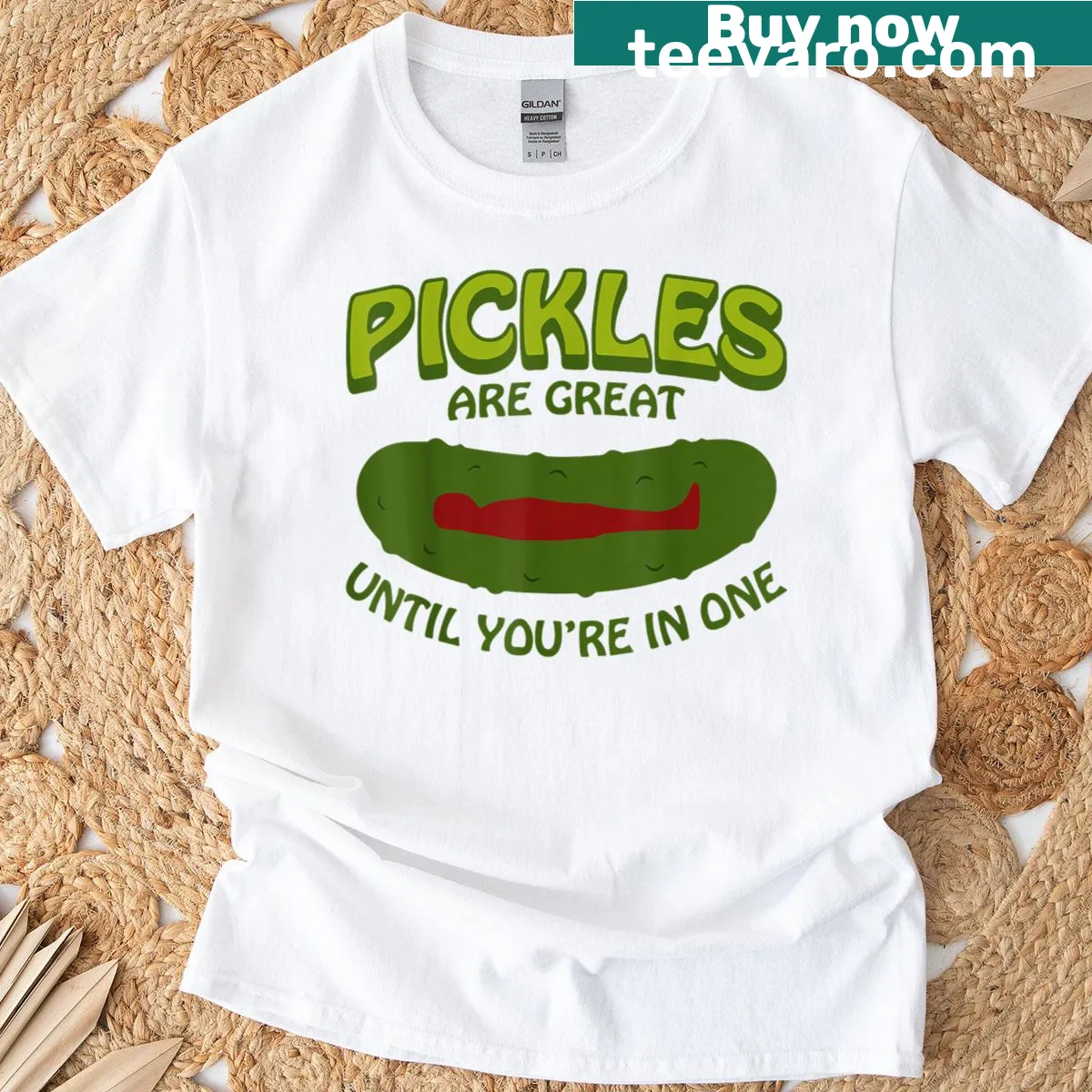 Humorous pickle saying on a T-shirt — on a men's t-shirt