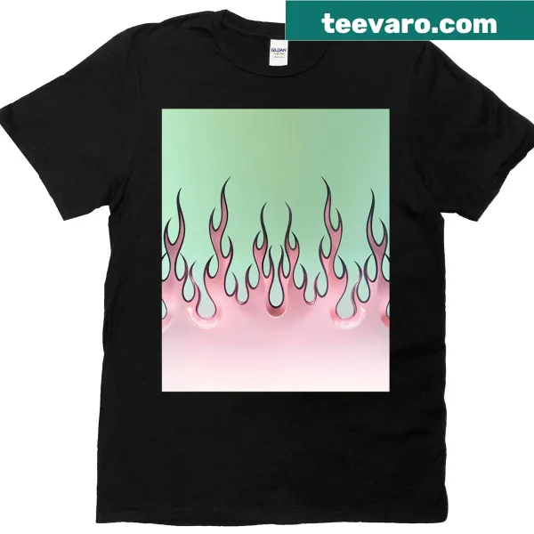 Graphic t-shirt with bold pink and green flames design
