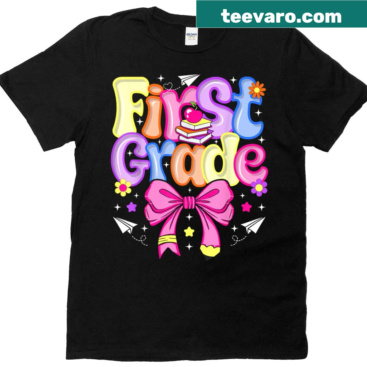 Illustrative back-to-school design for first-grade teachers. — on a men's t-shirt