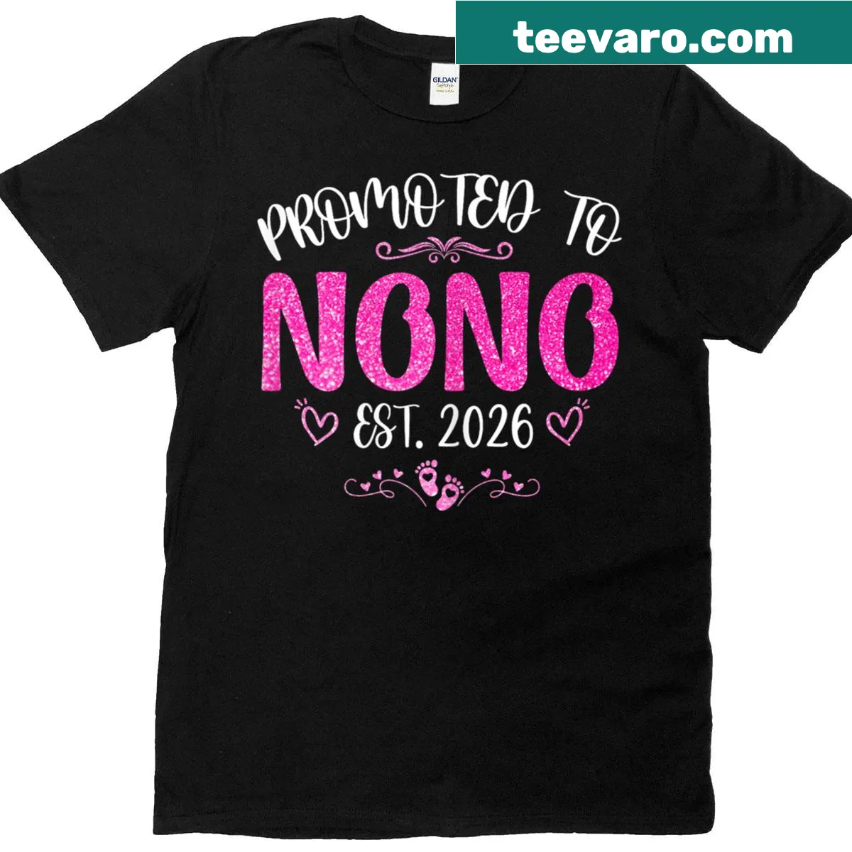 T-shirt celebrating soon-to-be grandmas with 'Promoted To Nono Est 2026' text — on a men's t-shirt