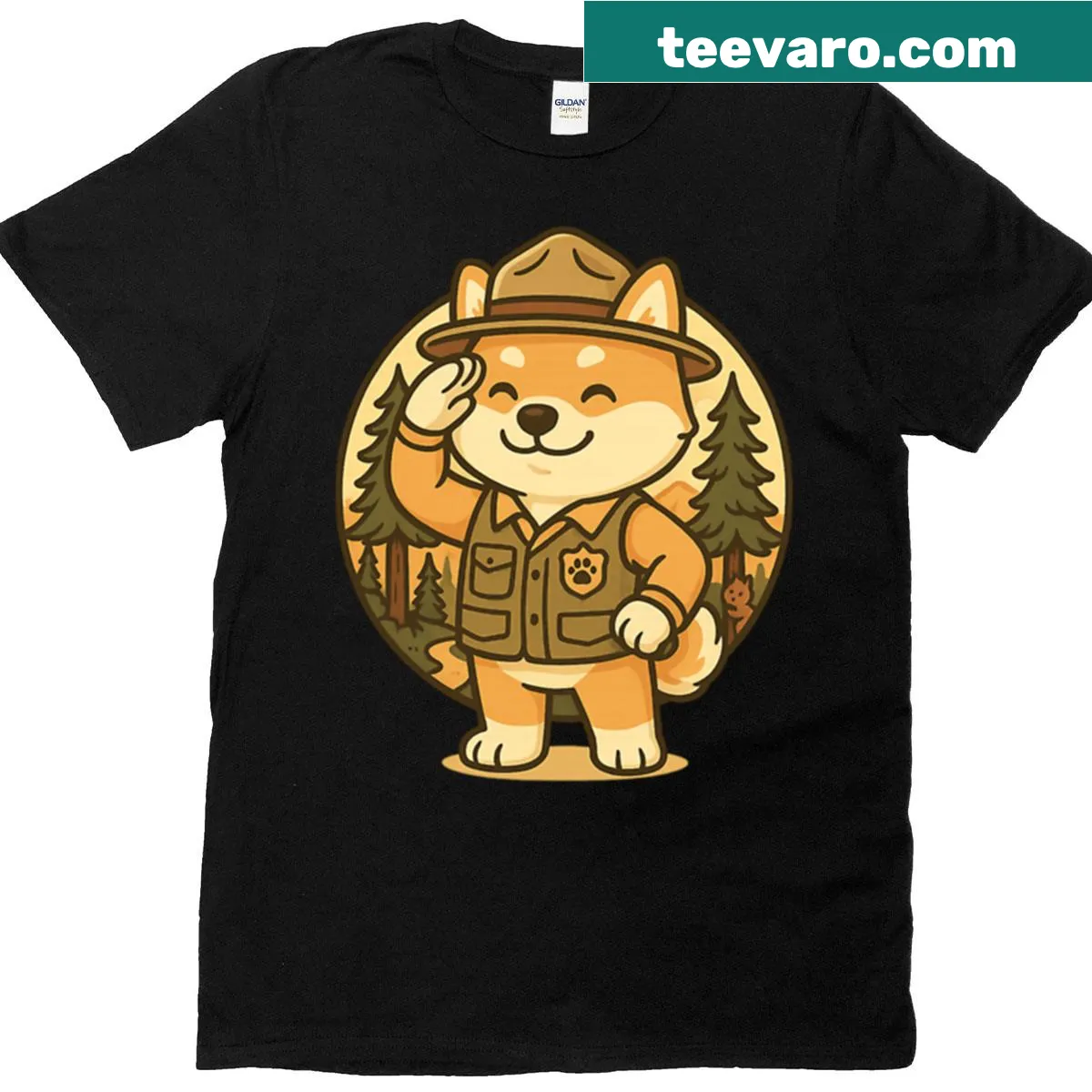 T-shirt featuring a Shiba Inu badge design for dog lovers — on a men's t-shirt