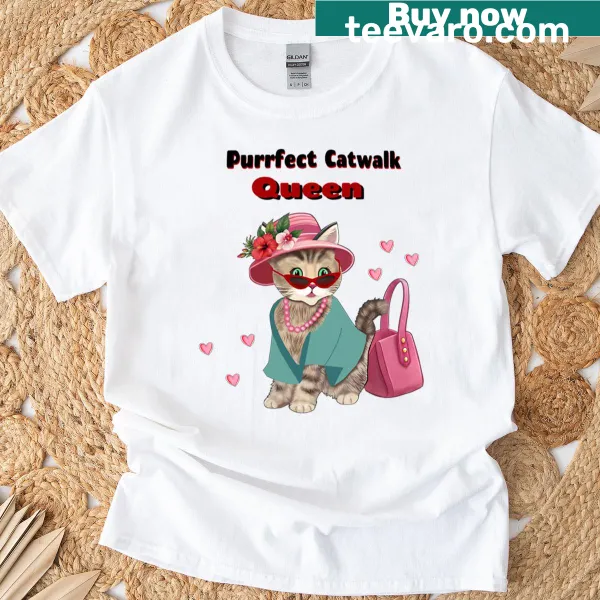 Illustration of a crowned cat with the words 'Catwalk Queen'