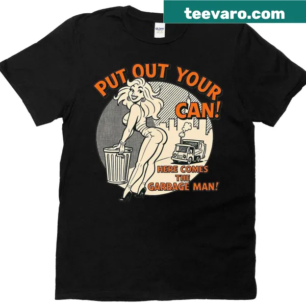 Retro pin-up design t-shirt with humorous garbage day theme