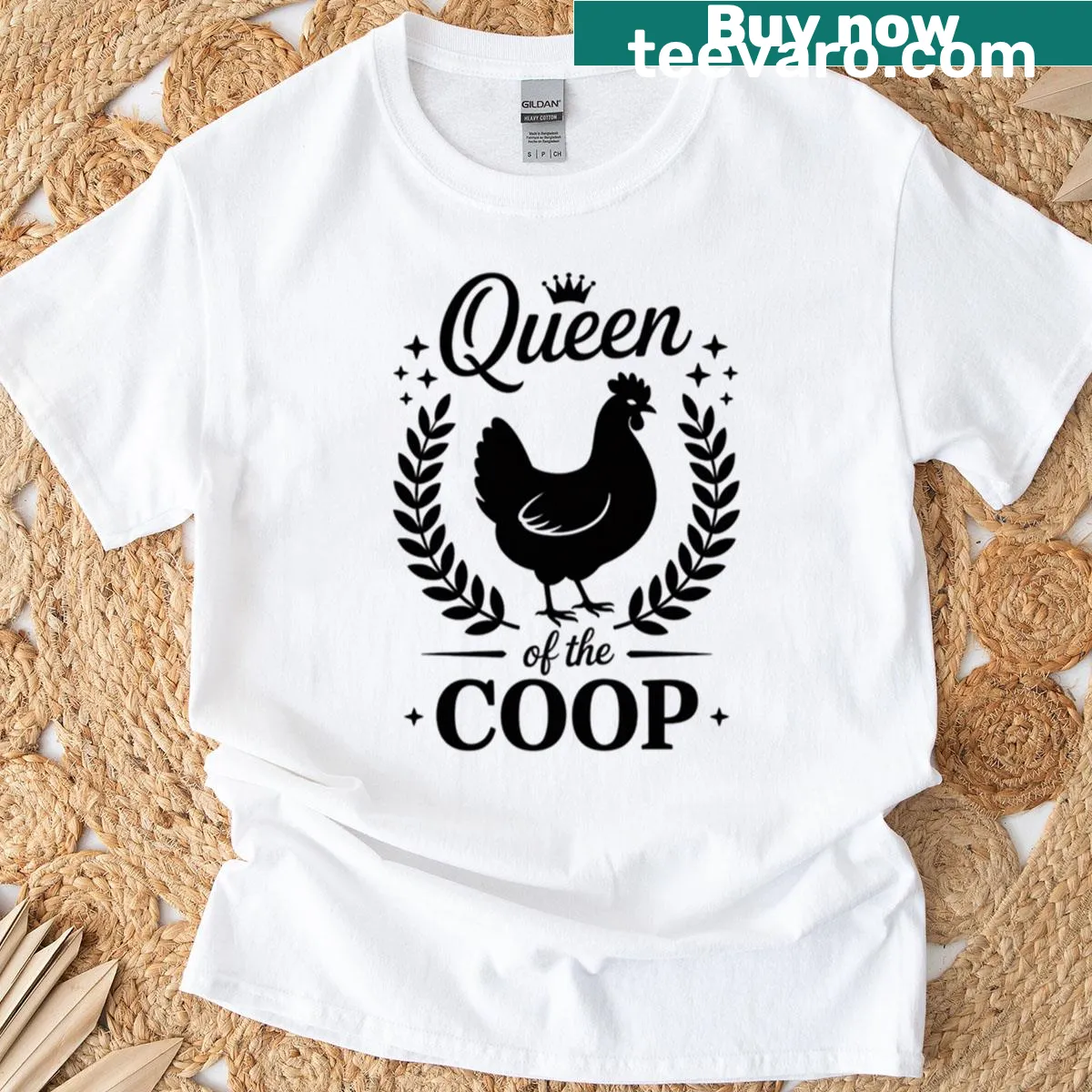 Oversized t-shirt with text 'Queen Of The Coop' — on a men's t-shirt